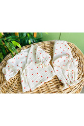 %100 Pamuk Organik 4 Katlı Müslin Kumaş 4'lü Kalpli Hastane Çıkış Seti-Hediyelik