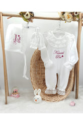 Yeni Doğan Dantelli 3'lü Hastane Çıkış Tulum Seti