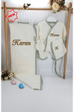 Yeni Doğan Burümcük Müslin Kumaş %100Pamuk 5’li Hastane Çıkış Seti(Kişiye Özgü İsimli Nakış Desenli)
