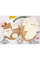 Yeni Doğan Müslin 4'lü Kimono Bağcıklı Tulum %100 Pamuk Organik (Kişiye Özgü İsimli Nakış Desenli)