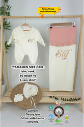 Müslin Yeni Doğan 4Katlı Organik %100Pamuk Kişiye Özgü Nakışlı Hastane Çıkış Seti (Papatya Model-7)