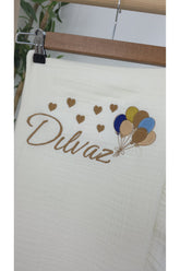 Müslin Yeni Doğan 4Katlı Organik %100Pamuk Kişiye Özgü Nakışlı Hastane Çıkış Seti (Çoklu Balon)