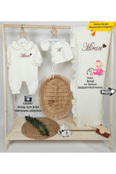 Yakalı Müslin Kumaş Hastane Çıkış Mevlüt Seti %100 Pamuk Organik (Kişiye Özgü İsimli Nakış Desenli)