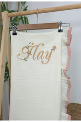 Müslin Yeni Doğan 4Katlı Organik %100Pamuk Kişiye Özgü Nakışlı Hastane Çıkış Seti (Papatya Model-9)