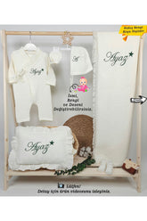 4Katlı Müslin 6'li Kimono Bağcıklı %100Pamuk Hastane Çıkışı-Hediye(Kişiye Özgü İsimli Nakış Desenli