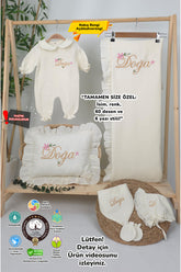 Yeni Doğan %100 Pamuk Müslin Hastane Çıkış Mevlüt Seti-Takı Yastık(Kişiye Özgü İsimli Nakış Desenli)