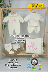 Müslin Yeni Doğan 4Katlı Organik %100Pamuk Kişiye Özgü Nakışlı Hastane Çıkış Seti (Kedi Patisi)