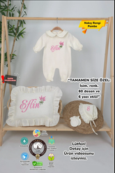 Müslin Yeni Doğan 4Katlı Organik %100Pamuk Kişiye Özgü Nakışlı Hastane Çıkış Seti (Lavanta Modeli)