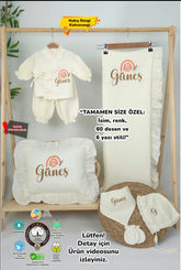 Müslin Yeni Doğan 4Katlı Organik %100Pamuk Kişiye Özgü Nakışlı Hastane Çıkış Seti(Gökkuşağı Model-3)