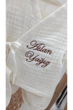 4 Katlı Müslin 5'li Kimono Bağcıklı Tulum %100Pamuk Hastane Çıkışı(Kişiye Özgü İsimli Nakış Desenli)