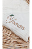 4 Katlı Müslin 2'li Kimono Bağcıklı Tulum %100 Pamuk Organik (Kişiye Özgü İsimli Nakış Desenli)